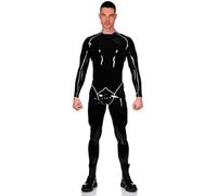 Catsuit De Látex 100%, Mono Negro, Ribete Plateado, Traje De Carreras, Goma, Talla XS - XXL, 0,4 Mm, Negro,Negro,yo