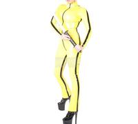 Catsuit de látex amarillo y negro, medias de goma para club nocturno, mono con cremallera frontal,amarillo y negro,S