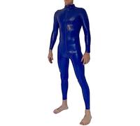 Catsuit De Látex Azul Personalizado Hecho A Mano Para Hombre, Monos Fetiche De Goma Con Entrepierna Delantera De Tres Vías,Claro,3XL