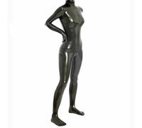 Catsuit de látex, calcetines de cinco dedos, body de goma con cremallera trasera para hombres y mujeres, mono fetiche con pecho 3D, sin capucha, negro, WOMEN-XL