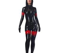 Catsuit De Látex Con Ribetes Rojos De Goma Y Cremallera En La Entrepierna En La Parte Posterior,Rosa,metro