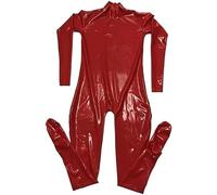 Catsuit De Látex De Cuerpo Completo Plateado Con Entrada De Cuello, Monos Fetiche De Goma, Agujero Abierto En El Pulgar,Rojo-hembra,XL