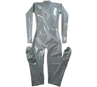 Catsuit De Látex De Cuerpo Completo Plateado Con Entrada De Cuello, Monos Fetiche De Goma, Agujero Abierto En El Pulgar,Plata-hembra,METRO