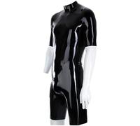 Catsuit De Látex De Media Manga, Monos De Goma Sexis, Medio Pantalón, Ropa Ajustada Negra Para Hombre, Mono Fetiche, Ropa Atlética,Negro,hombre-XS