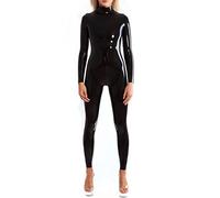 Catsuit de látex Medias Mono Cuello Entrada Mono de goma Traje de ropa con cremallera en la entrepierna para mujer,Transparent Pink,XXL
