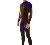 Catsuit Sexy De Látex Con Cremallera Frontal Para Hombre, Mono Negro Y Azul Oscuro, Traje De Fiesta Fetiche De Látex,Azul Cielo Principal,yo