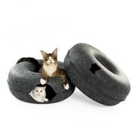 Cattasaurus Peekaboo - Cueva para gatos múltiples y grandes de hasta 30-45 libras, cama tipo túnel desmontable y lavable para arañazos, cómoda cueva para gatos (gris oscuro + gris oscuro, jumbo)