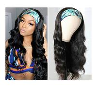 catti Pelucas con diadema para mujeres negras, cabello humano ondulado 9A, cabello virgen brasileño, sin encaje frontal y línea capilar