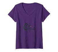 Cattitude: Sassy Feline Spirit para los Amantes de los Gatos Camiseta Cuello V, Mujer, Morado, XL
