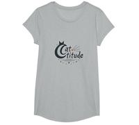 Cattitude: Sassy Feline Spirit para los Amantes de los Gatos Camiseta, Niñas, Gris Jaspeado, Grande