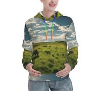 Cattle Farm Sanctuary - Sudadera con capucha para mujer, manga larga, con cordón y bolsillo, Negro -, S