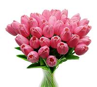 CATTLEYAHQ Flores de tulipán Artificiales, 10 Piezas de Tulipanes Reales con Hojas, decoración para Banquete de Boda Nupcial, Mesa de Cocina para el hogar (Rosado)