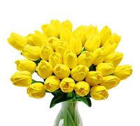 CATTLEYAHQ Flores de tulipán Artificiales, 10 Piezas de Tulipanes Reales con Hojas, decoración para Banquete de Boda Nupcial, Mesa de Cocina para el hogar (Amarillo)