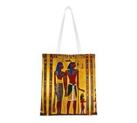 Cattpa Bolsa de playa portátil con impresión de la serie de la tribu del antiguo Egipto, bolsas de comestibles reutilizables plegables con bolsas de asas