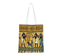 Cattpa Bolsa de playa portátil con impresión de la serie de la tribu del antiguo Egipto, bolsas de comestibles reutilizables plegables con bolsas de asas