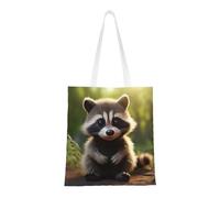 Cattpa Lindas bolsas con estampado de mapache, bolsa de playa portátil, bolsas de comestibles reutilizables plegables con bolsas de asas