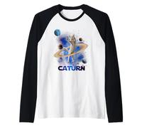 Caturn Cat In Space Saturn Galaxy Funny Kitten Cat Lover Camiseta Manga Raglan