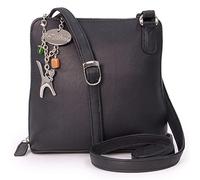 Catwalk Collection Handbags - Bandolera de Piel - Bolso Cruzado Mujer - Bolso de Mano Mediano - Correa Ajustable - Eleanor - Negro
