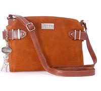 Catwalk Collection Handbags - Bandolera de Piel y Serraje - Bolso de Mano Mediano - Bolso Día a Día - Correa Ajustable - Amanda - Tostado