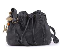 Catwalk Collection Handbags - Bolso Bandolera de Mujer - Bolso Bombonera Mediano con Cordón - Piel Vintage Lavada - Francesca - Negro
