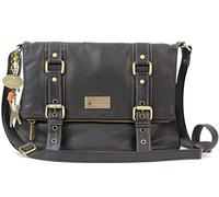 Catwalk Collection Handbags - Bolso Bandolera de Piel Autentica - Bolso Cruzado Mujer - Bolso Satchel Mediano - Bolso Día a Día - Abbey Road - Negro