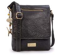 Catwalk Collection Handbags - Bolso Bandolera de Piel - Bolso Cruzado Mediano de Mujer - Bolso de Diario para Cuadernos A5 y Tablet - Anja - Negro