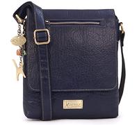 Catwalk Collection Handbags - Bolso Bandolera de Piel - Bolso Cruzado Mediano de Mujer - Bolso de Diario para Cuadernos A5 y Tablet - Anja - Azul