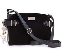Catwalk Collection Handbags - Bolso Bandolera de Piel y Serraje - Bolso de Mano Mediano - Bolso Día a Día - Correa Ajustable - Amanda - Negro