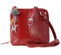 Catwalk Collection Handbags - Bolso Bandolera Pequeño de Piel Auténtica - Bolsito Mujer - Bolso de Mano con Correa Ajustable - Lena - Rojo