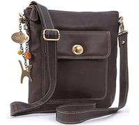 Catwalk Collection Handbags - Bolso Bandolera Pequeño de Piel Auténtica - Bolsito Mujer - Bolso de Mano con Correa Ajustable - Laura - Marrón