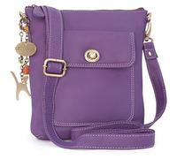 Catwalk Collection Handbags - Bolso Bandolera Pequeño de Piel Auténtica - Bolsito Mujer - Bolso de Mano con Correa Ajustable - Laura - Violeta