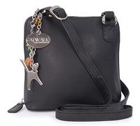 Catwalk Collection Handbags - Bolso Bandolera Pequeño de Piel Auténtica - Bolsito Mujer - Bolso de Mano con Correa Ajustable - Lena - Negro