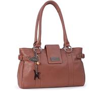 Catwalk Collection Handbags - Bolso de Hombro de Piel - Bolso de Mano Mediano Mujer - Bolso de Diario Multibolsillos - Martina - Tostado