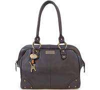 Catwalk Collection Handbags - Bolso de Hombro de Piel de Mujer - Tote Bag Grande - A4 Bolso Trabajo - Multibolsillos - Doctor - Oscuro Marrón