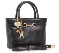 Catwalk Collection Handbags - Bolso de Mano con Correa Bandolera de Piel Auténtica - Bolso con Asa Pequeño - Bolsito Bandolera Mujer - Camilla - Negro