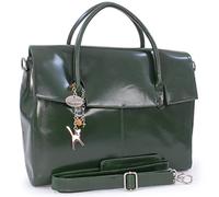 Catwalk Collection Handbags - Bolso Ordenador Portatil Mujer Piel - Bolso Bandolera Grande de Trabajo - Maletín con Funda Acolchada - Helena - Verde