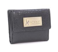 Catwalk Collection Handbags - Cartera Pequeña de Mujer - Monedero de Piel - Porta 6 Tarjetas - Billetera - Bloqueo RFID - Caja de Regalo - Eve - Negro