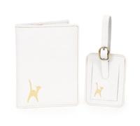 Catwalk Collection Handbags - Funda Pasaporte y Etiqueta Maleta Mujer en Cuero - Set Regalo de Viaje - Portapasaporte + Tag Equipaje a Juego - Blanco