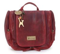 Catwalk Collection Handbags - Grande Neceser de Viaje de Piel - Bolso de Aseo Colgante - Bolso de Baño para Mujer - con Gancho - Maisie - Rojo
