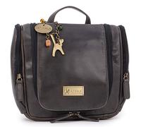 Catwalk Collection Handbags - Grande Neceser de Viaje de Piel - Bolso de Aseo Colgante - Bolso de Baño para Mujer - con Gancho - Maisie - Negro