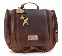 Catwalk Collection Handbags - Grande Neceser de Viaje de Piel - Bolso de Aseo Colgante - Bolso de Baño para Mujer - con Gancho - Maisie - Marrón