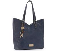 Catwalk Collection Handbags - Tote Bag Grande de Piel Envejecida - Bolso de Hombro Tulipán Mujer - Bolso de Mano de Trabajo - Abigail - Azul