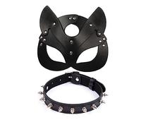 Catwoman máscara y collar conjunto, punk carnaval fiesta de disfraces accesorios (negro)