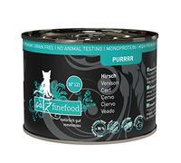 catz finefood Purrrr - Comida húmeda para Gatos monoproteína de Ciervo N° 121, para Gatos sensibles a la nutrición, 70% de Carne, 6 latas de 200 g
