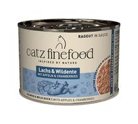 catz finefood Ragout N° 605 - Comida húmeda para Gatos con salmón y Pato, Comida húmeda para Gatos en Salsa sin Cereales y azúcar con Alto Porcentaje de Carne, 6 latas de 190 g