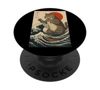 Catzilla Cat Arte Japonés Divertido Gato Japón Anime Manga Tokio PopSockets PopGrip Adhesivo