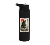 Catzilla Cat Japanese Art Funny Sumi-e para hombres, mujeres y niños Stainless Steel Insulated Water Bottle