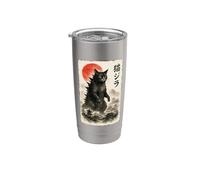 Catzilla Cat Japanese Art Funny Sumi-e para hombres, mujeres y niños Vaso térmico de acero inoxidable de doble pared