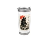 Catzilla Cat Japanese Art Funny Sumi-e para hombres, mujeres y niños Vaso térmico de acero inoxidable de doble pared