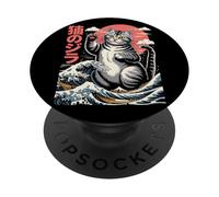 Catzilla Great Wave - Gráfico de Humor de Gato japonés PopSockets PopGrip Adhesivo